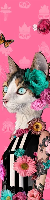 Cat bookmarks featuring a tattooed cat on a pink background